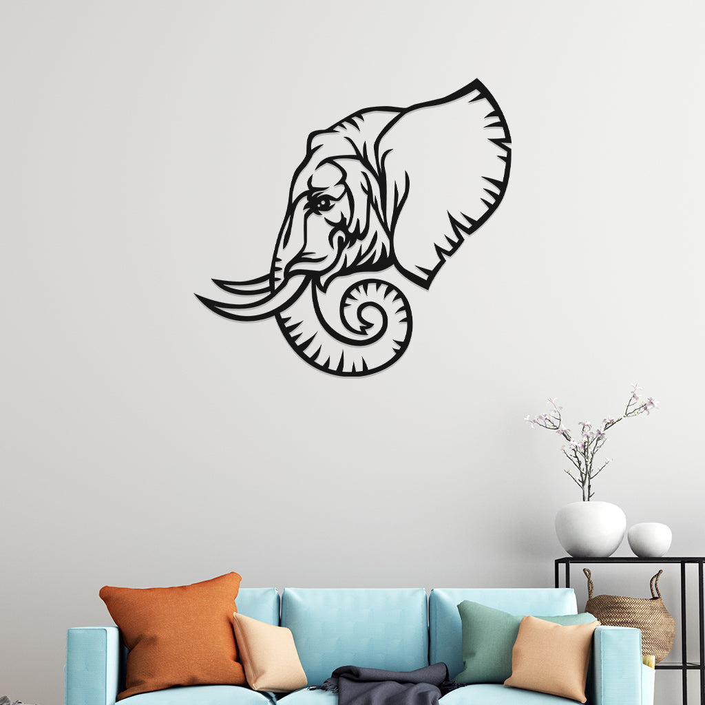 3D Look Elephant Face Metal Wall Art