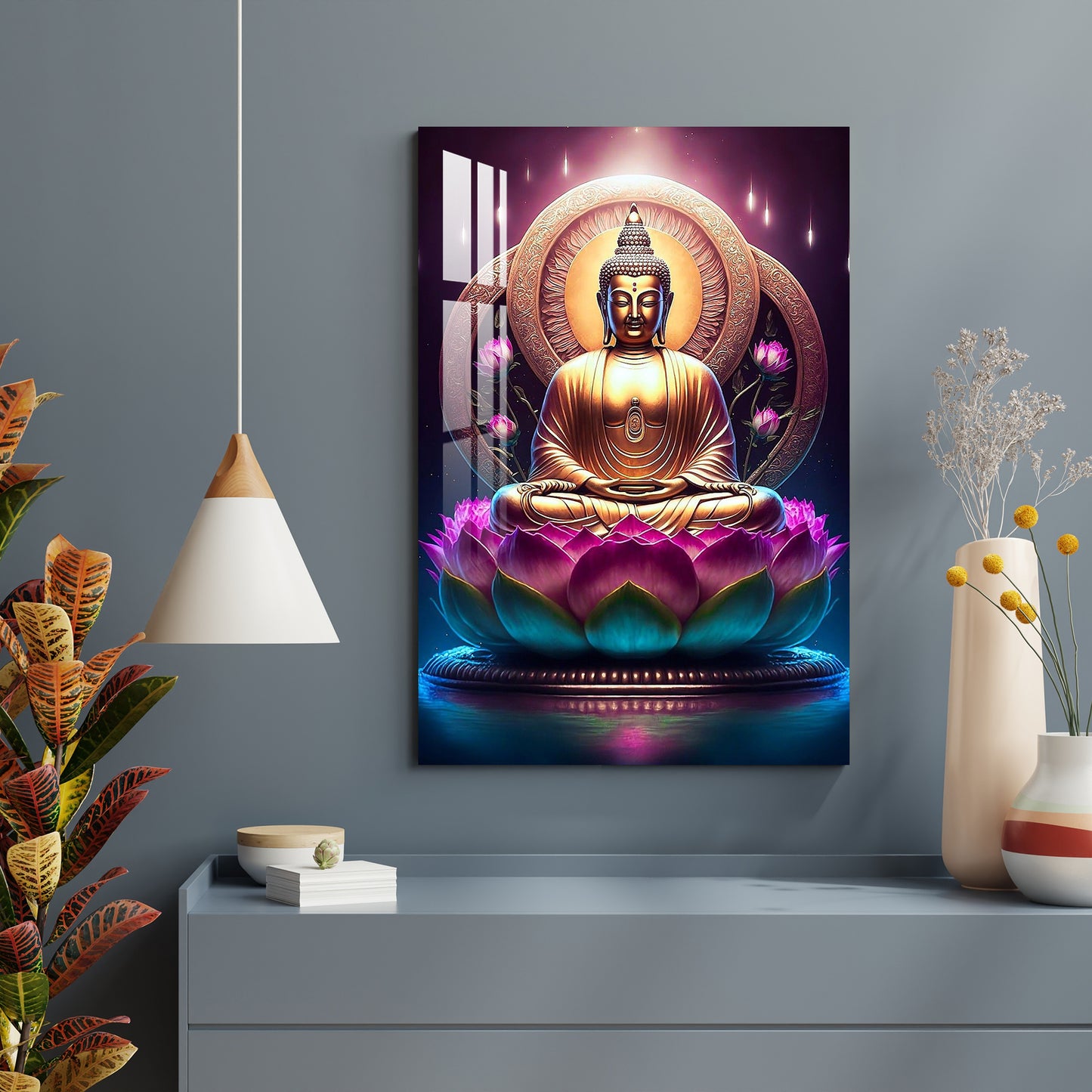 Lord Buddha With Lotus Acrylic Wall Art