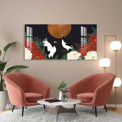 Black & White Birds in Garden Acrylic Wall Art