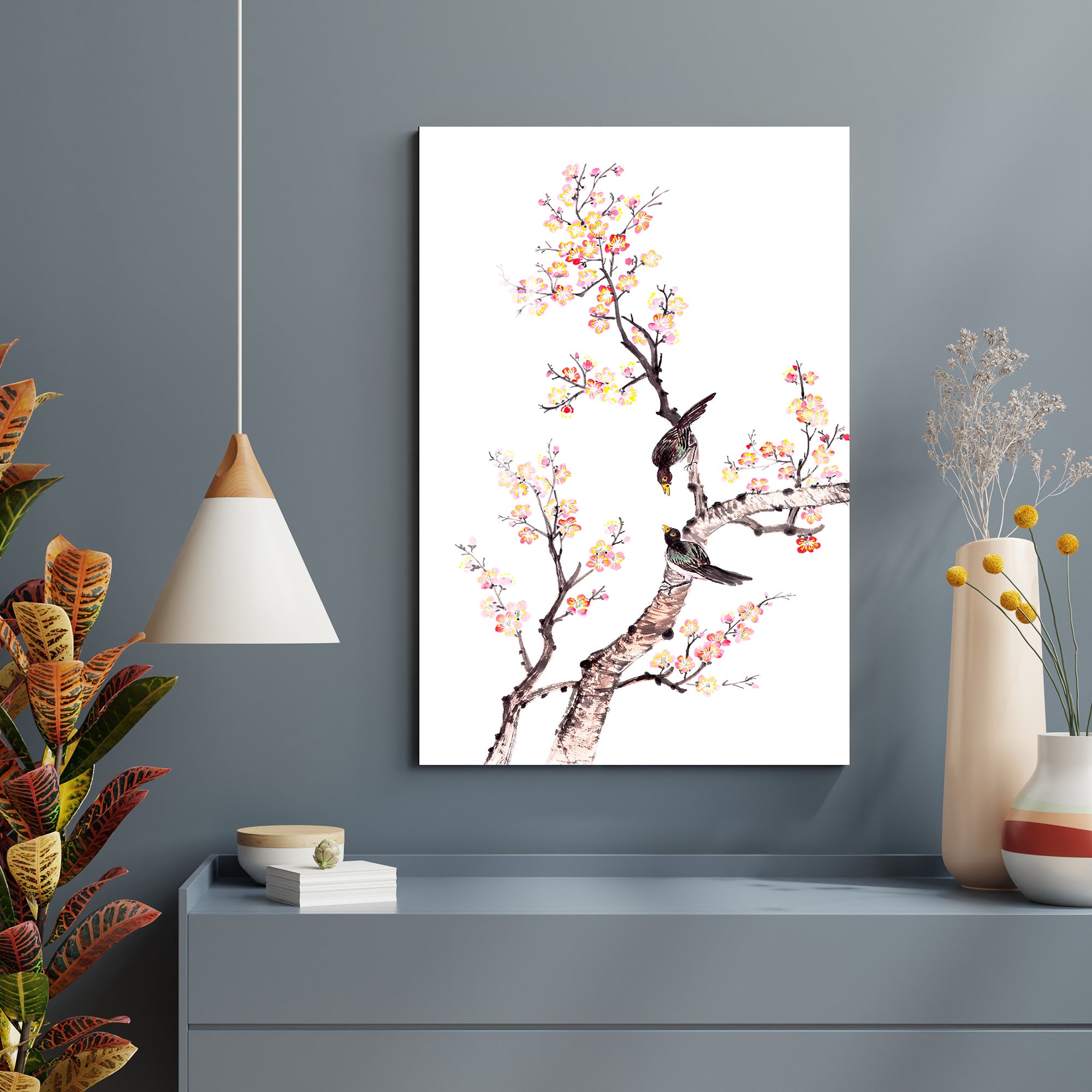 Bird on Blooming Tree Acrylic Wall Art