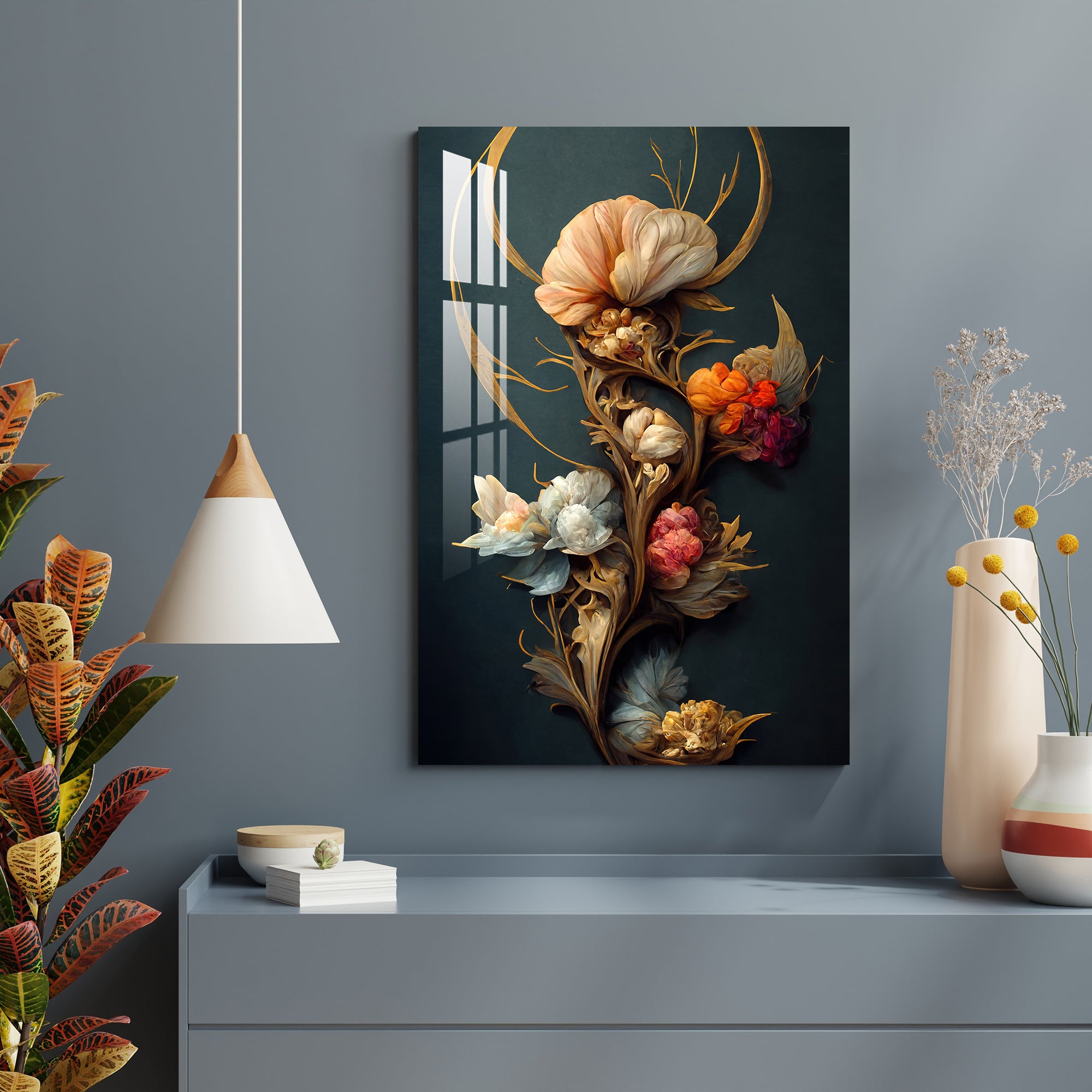 Rococo Flowers Acrylic Wall Art