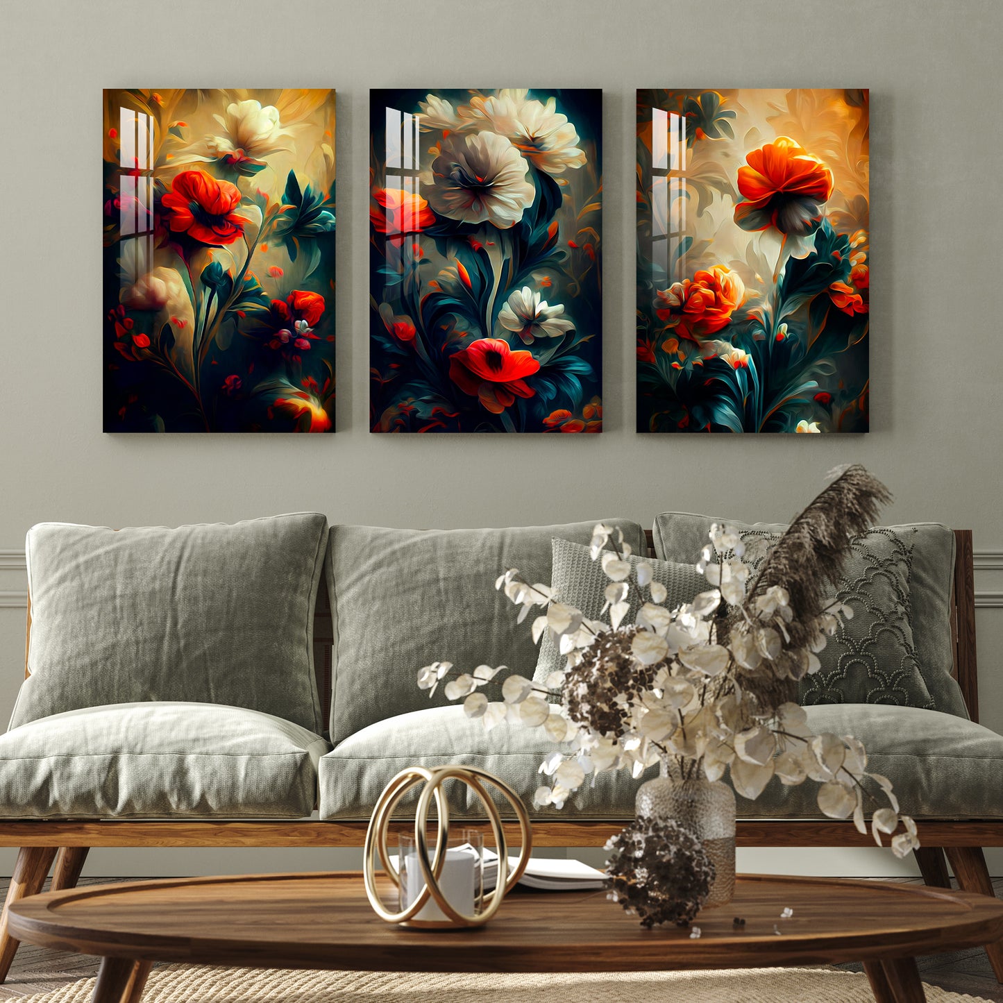 Elegant Floral Retro Decor Acrylic Wall Art (Set of 3)