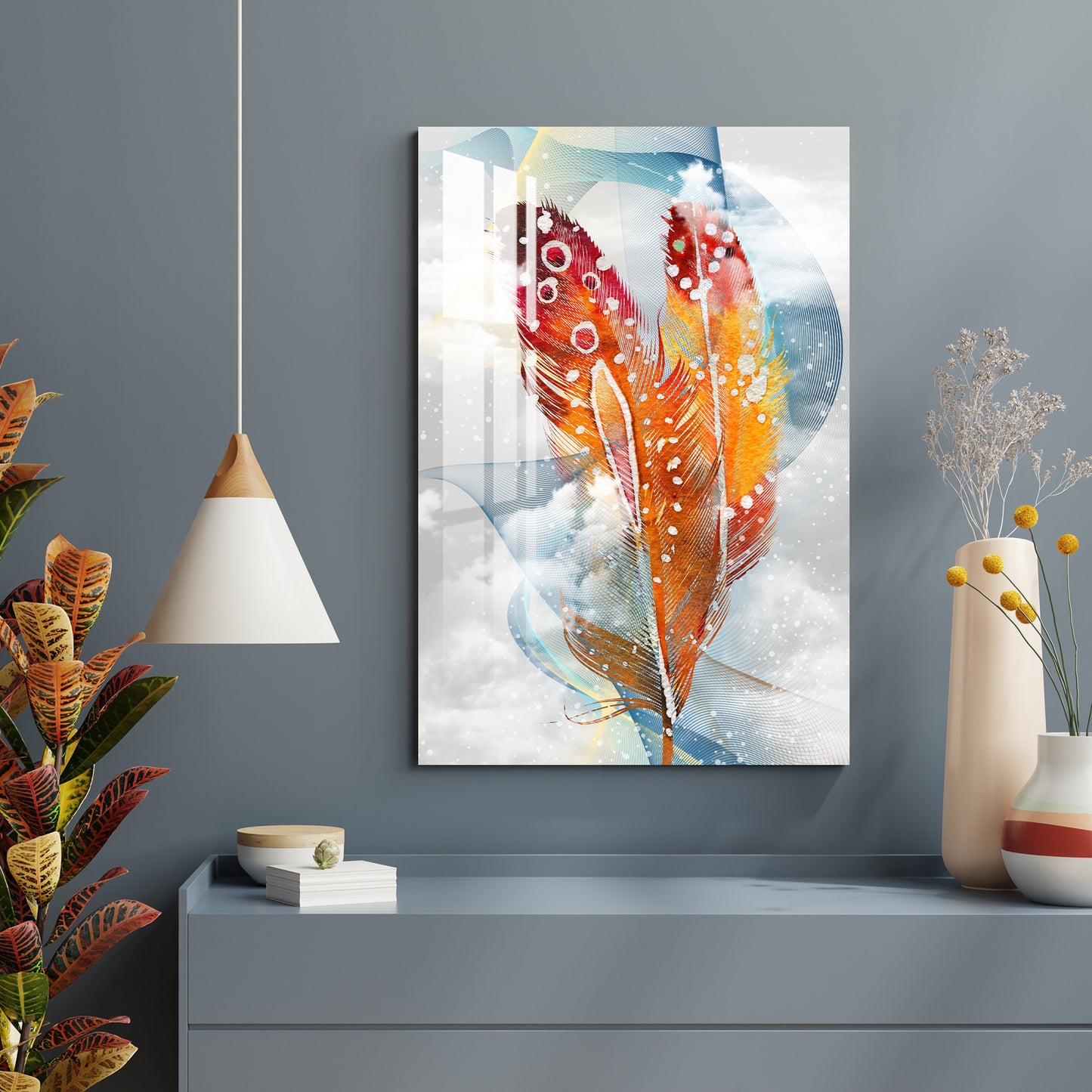 Shades of Golden Feather Acrylic Wall Art