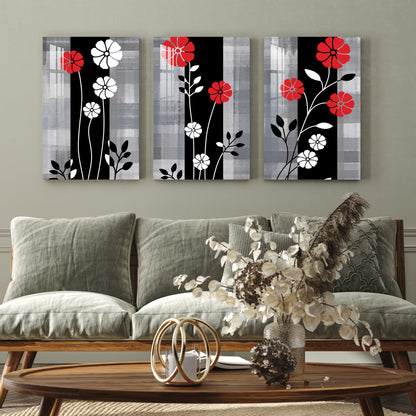 Red & White Flowers Acrylic Wall Art (Set of 3)