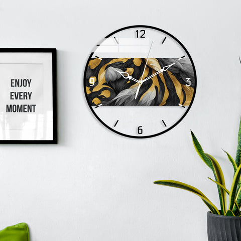 Black & White Feather Printed Acrylic Wall Clock