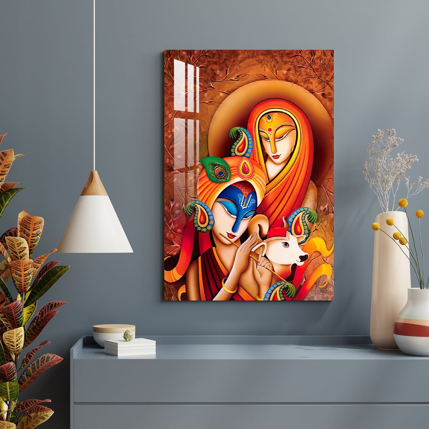 Radha Krishna With Calf Acrylic Wall Art