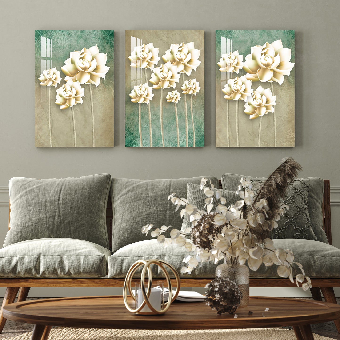 Mangolian Flowers Acrylic Wall Art (Set of 3)