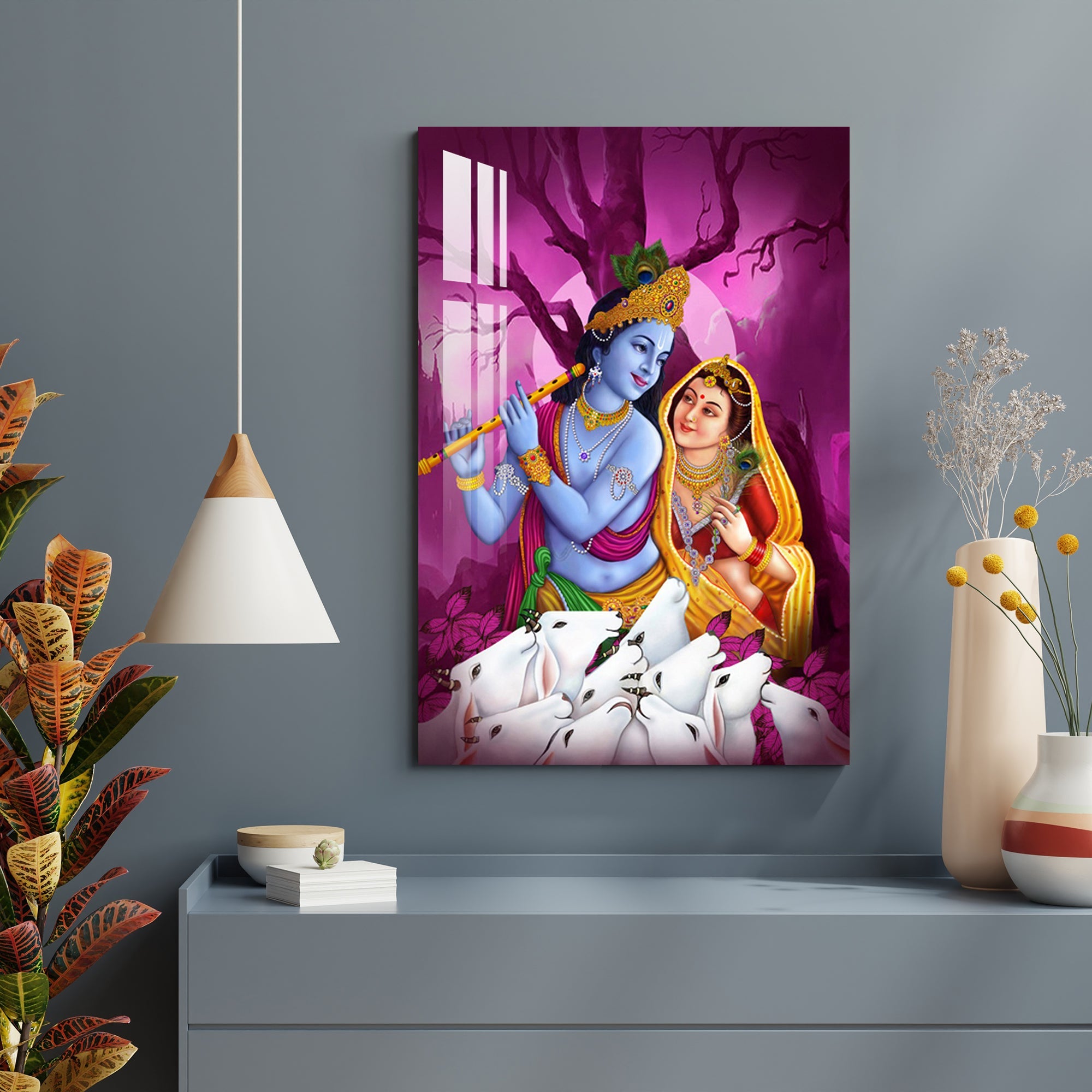 Radha Krishna in Gokul Acrylic Wall Art - 29.5X20 inches / 3MM