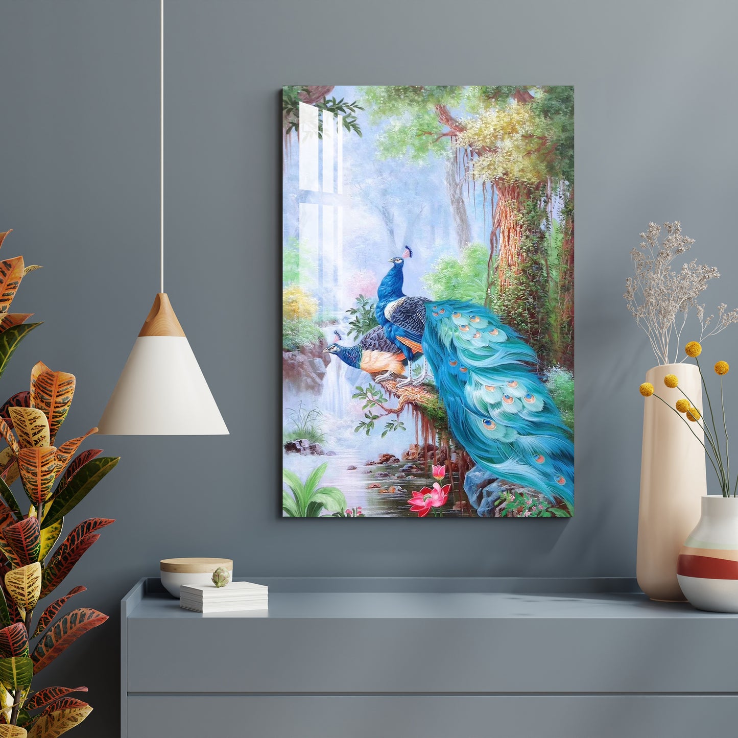 Peacock on The River Bank Acrylic Wall Art