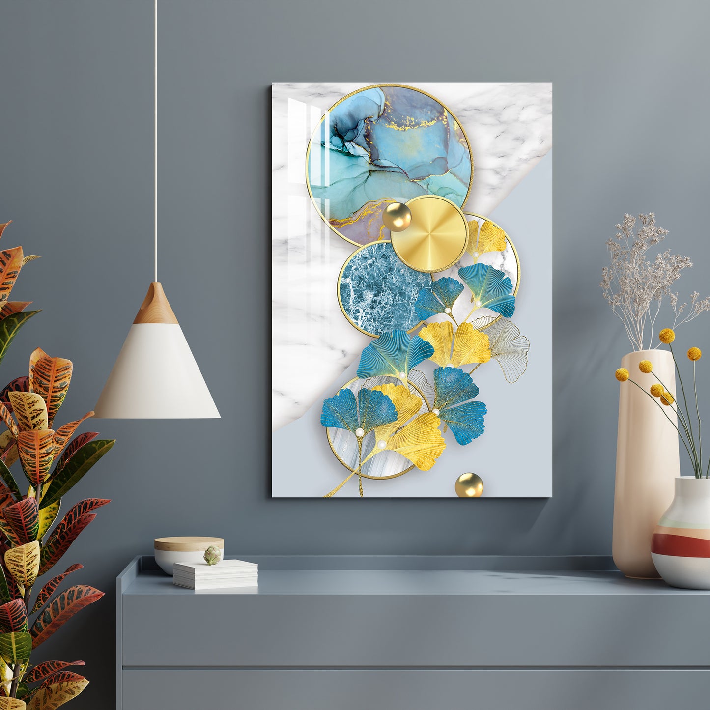 Blue & Golden Crystal Finish  Acrylic Wall Art