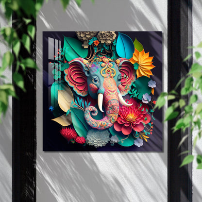 Ganpati with Leaves & Flower Acrylic Wall Art