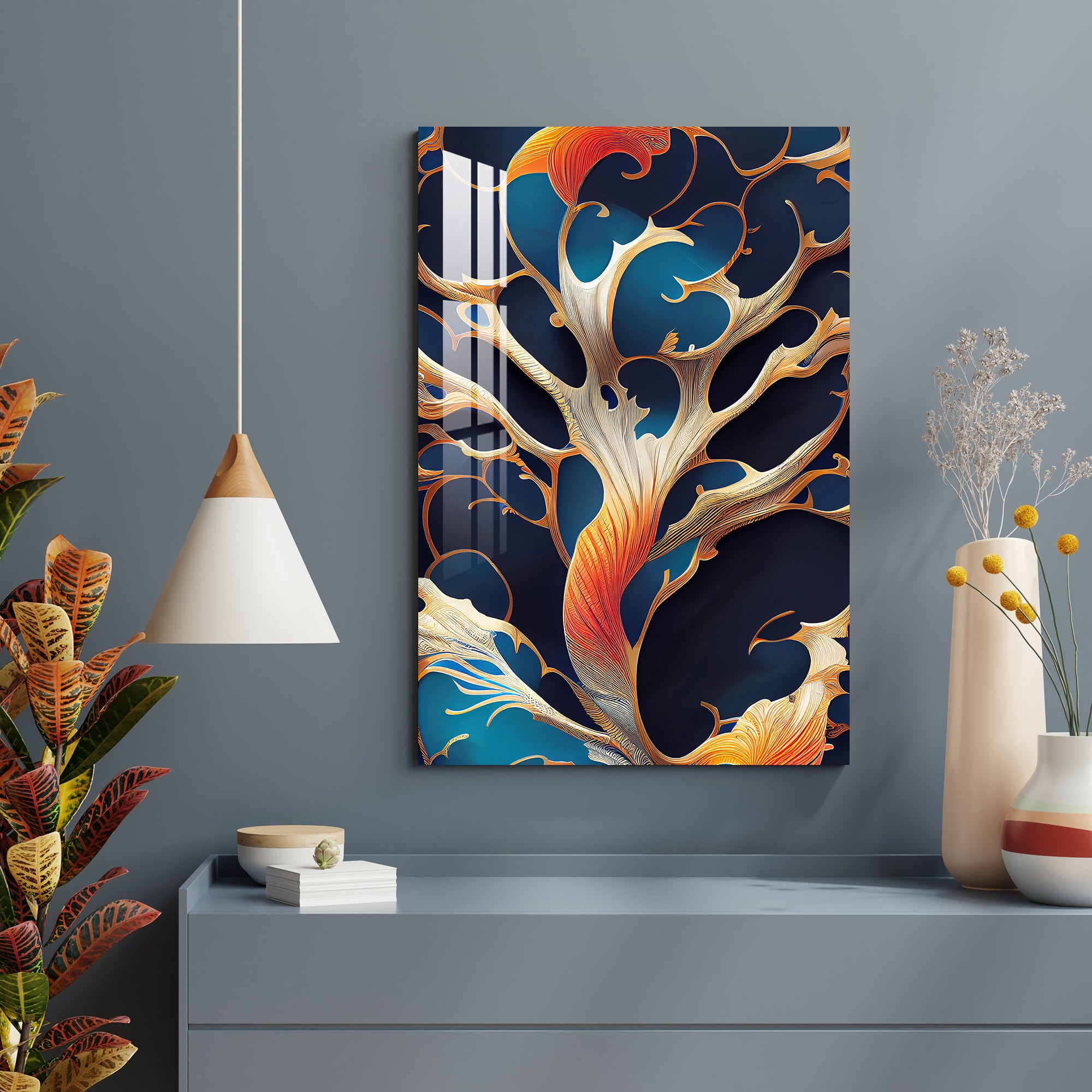 Blue & Golden Splash Acrylic Wall Art