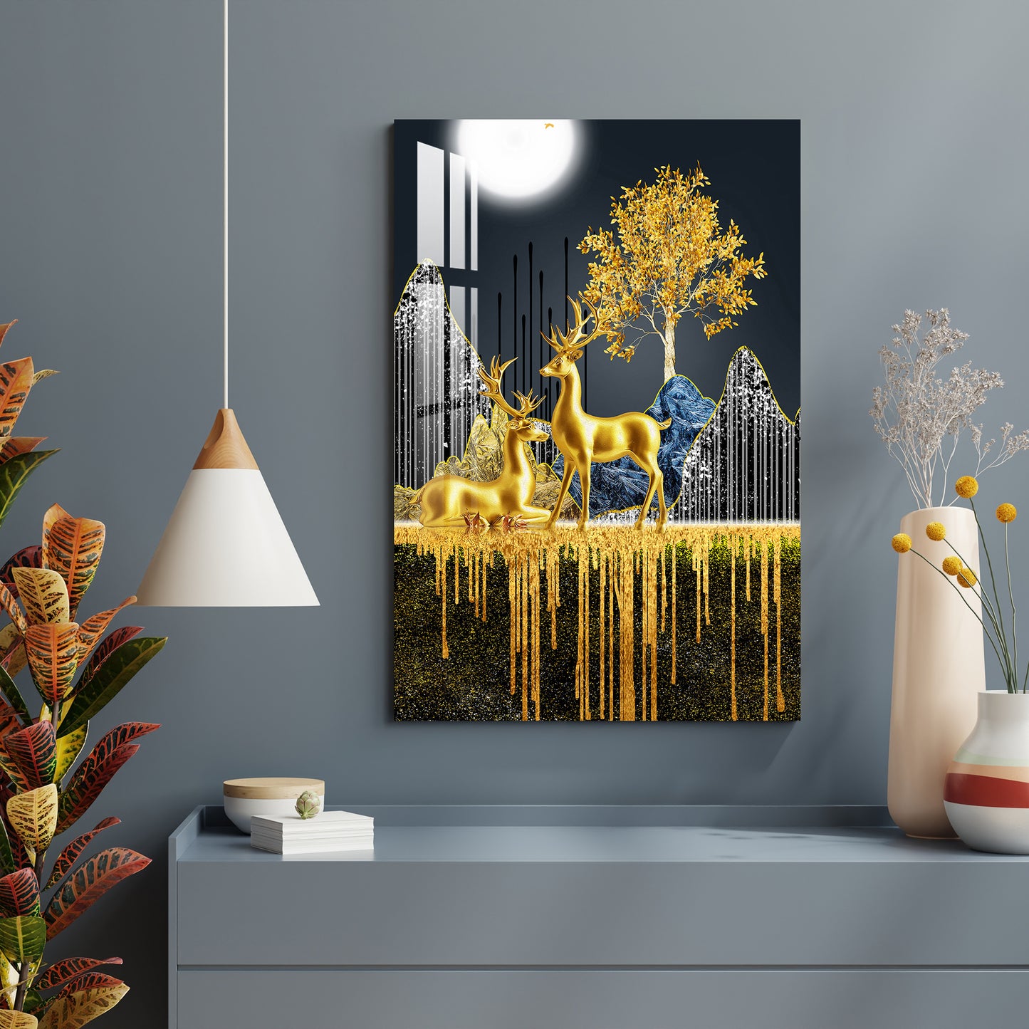 Deers In The Golden Forest Acrylic Wall Art