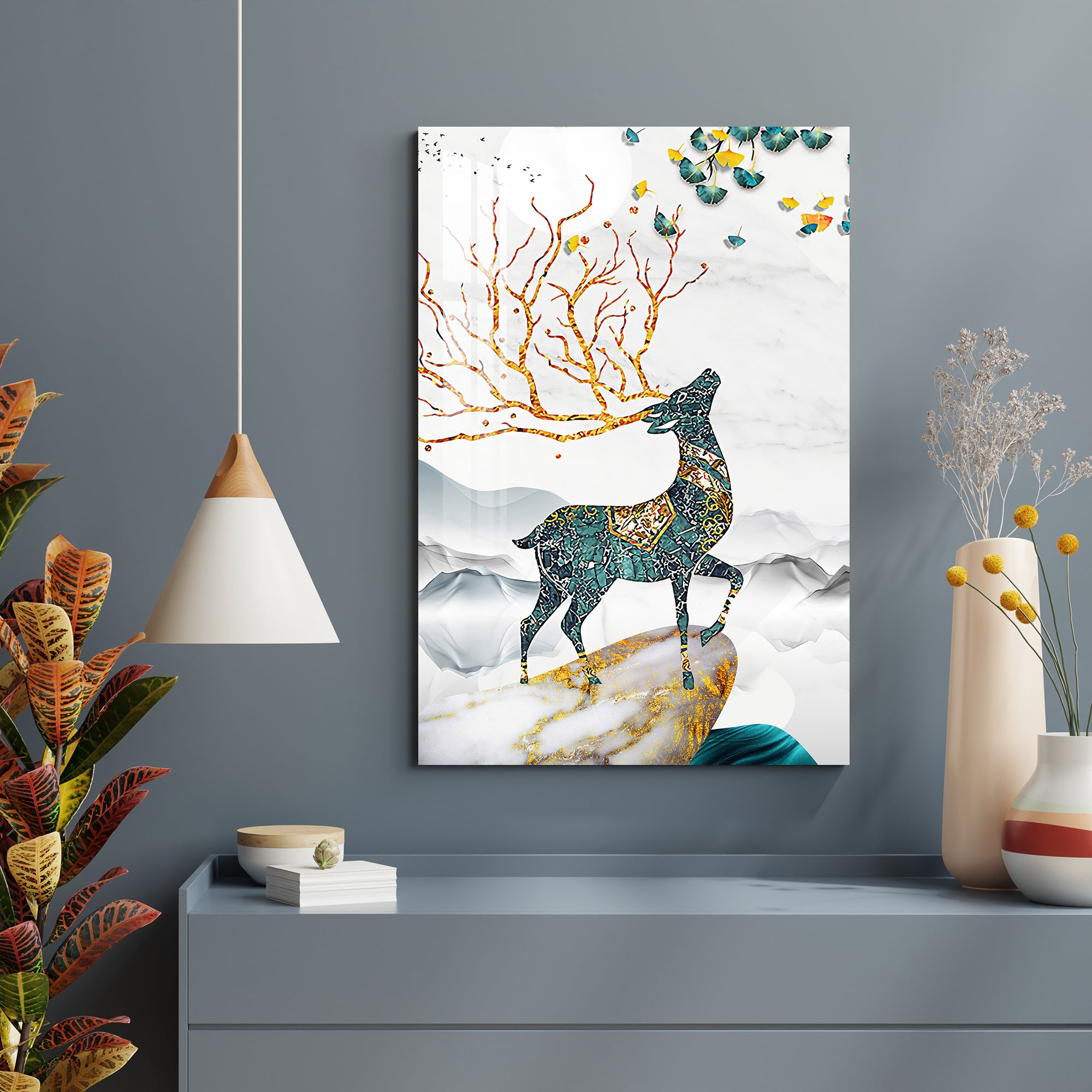 Deer With Unique Horns Acrylic Wall Art