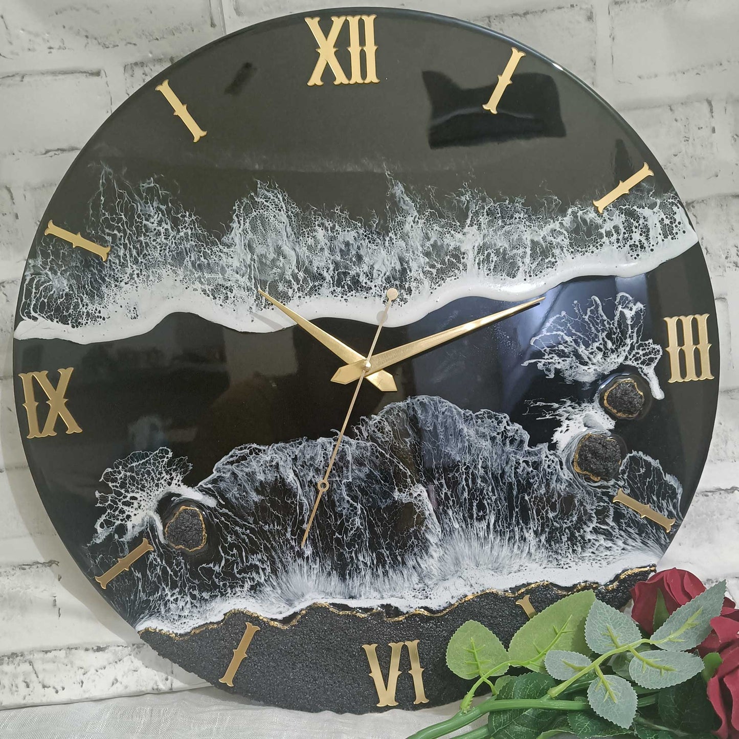 Black Beach View Epoxy Resin Wall Clock