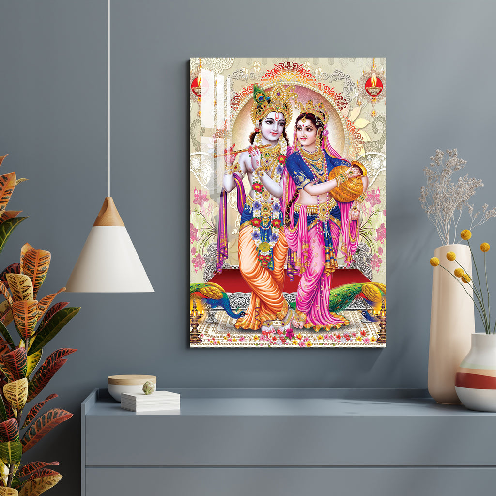 Radha Krishna & Peacocks Acrylic Wall Art