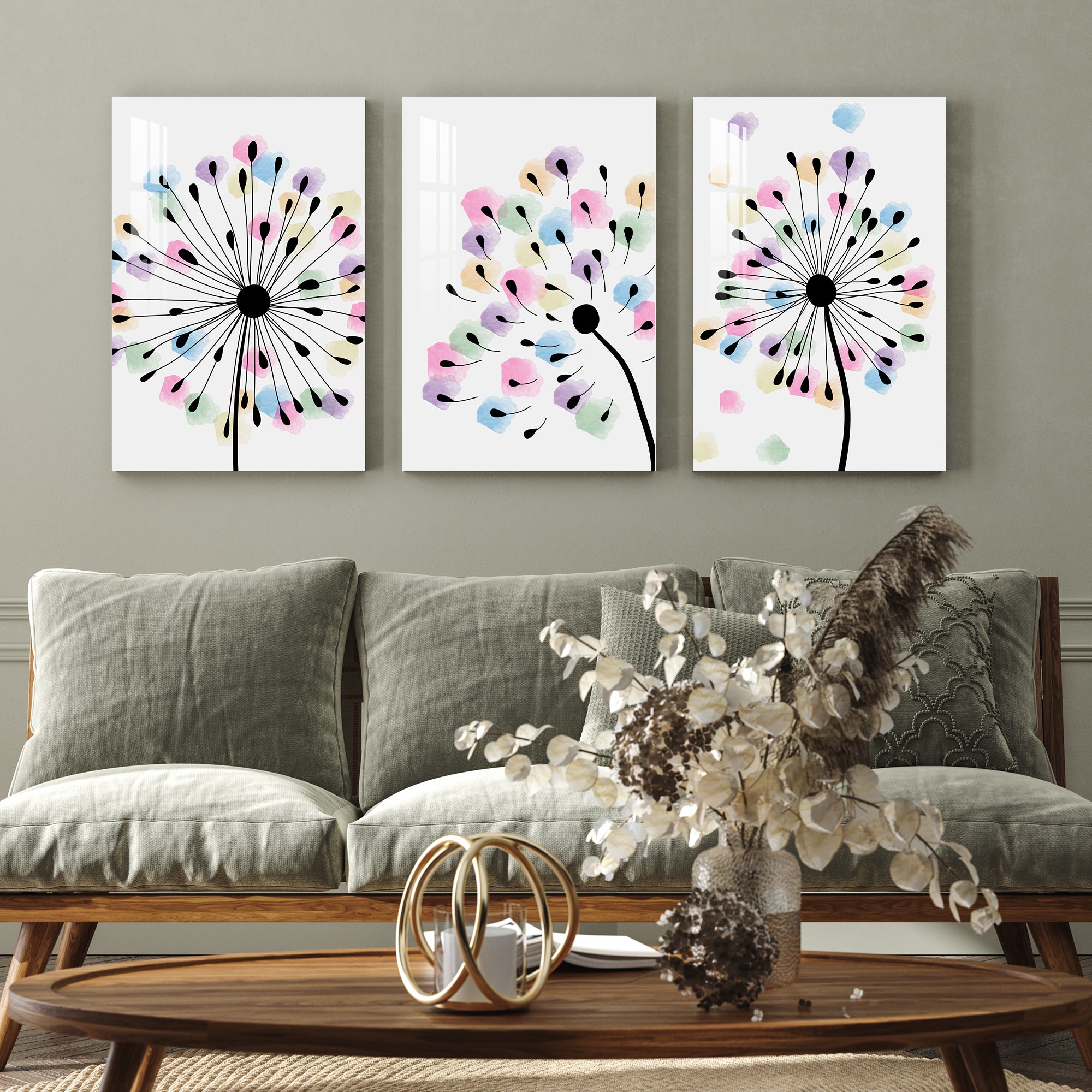 Dandelion Print Acrylic Wall Art (Set of 3)