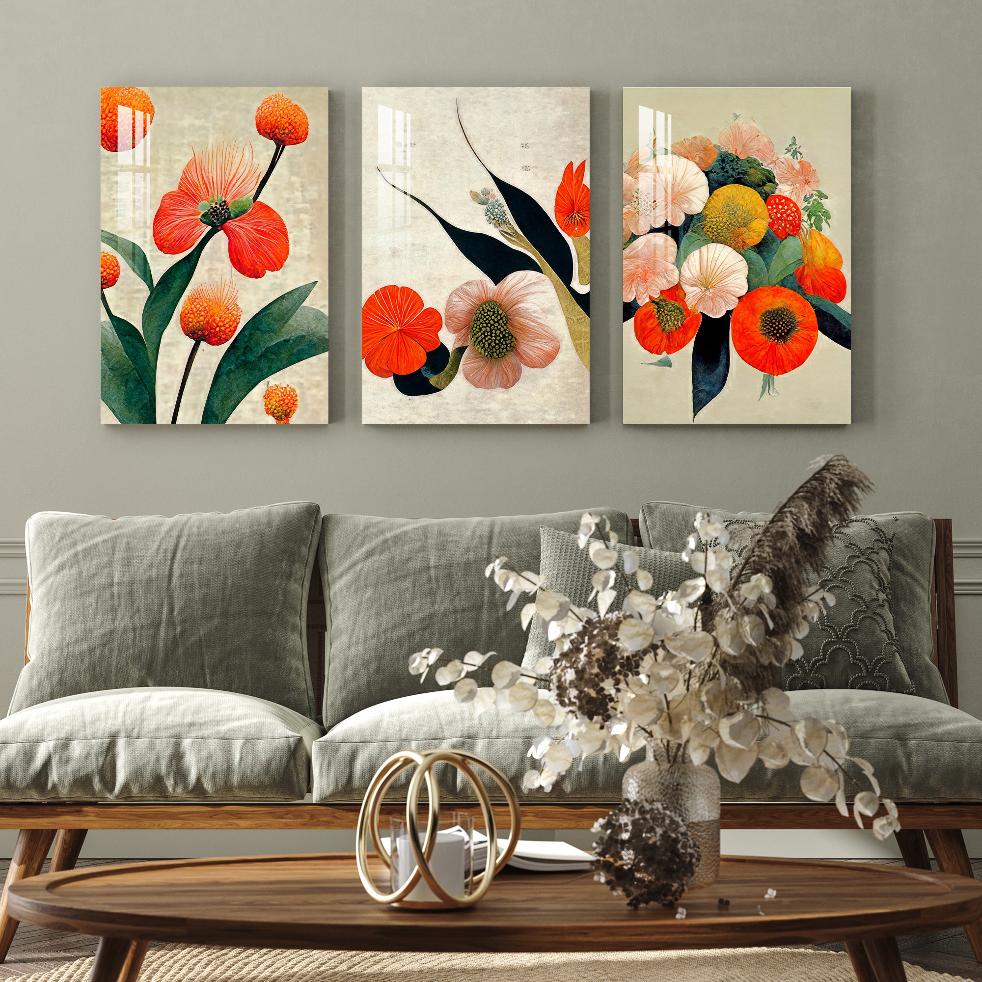 Tropical Bright Flowers Acrylic Wall Art (Set of 3)