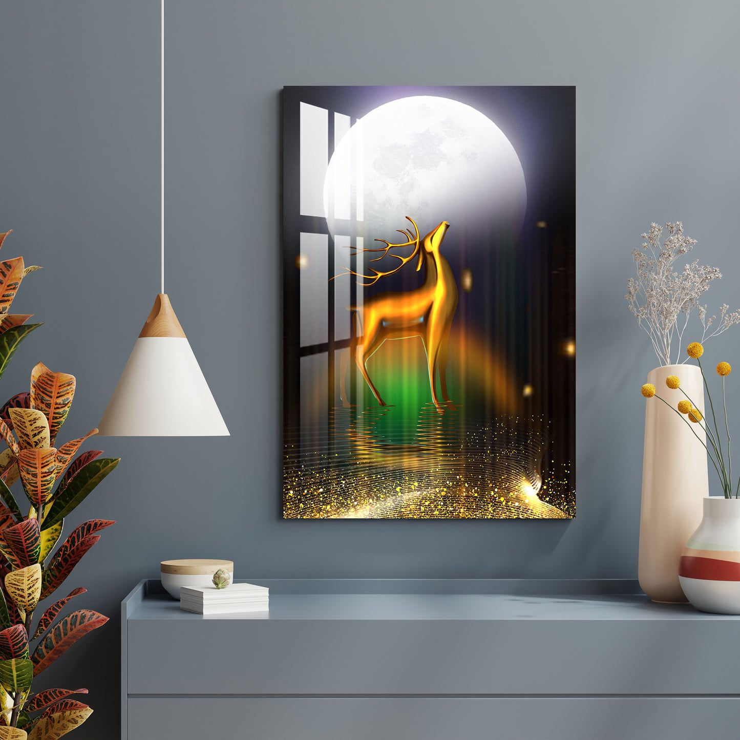 Swamp Deer in Full Moon Acrylic Wall Art