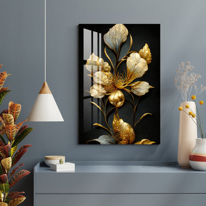 Classic Golden & Black Shade Floral Acrylic Wall Art - 29.5X20 inches / 8MM (Premium)