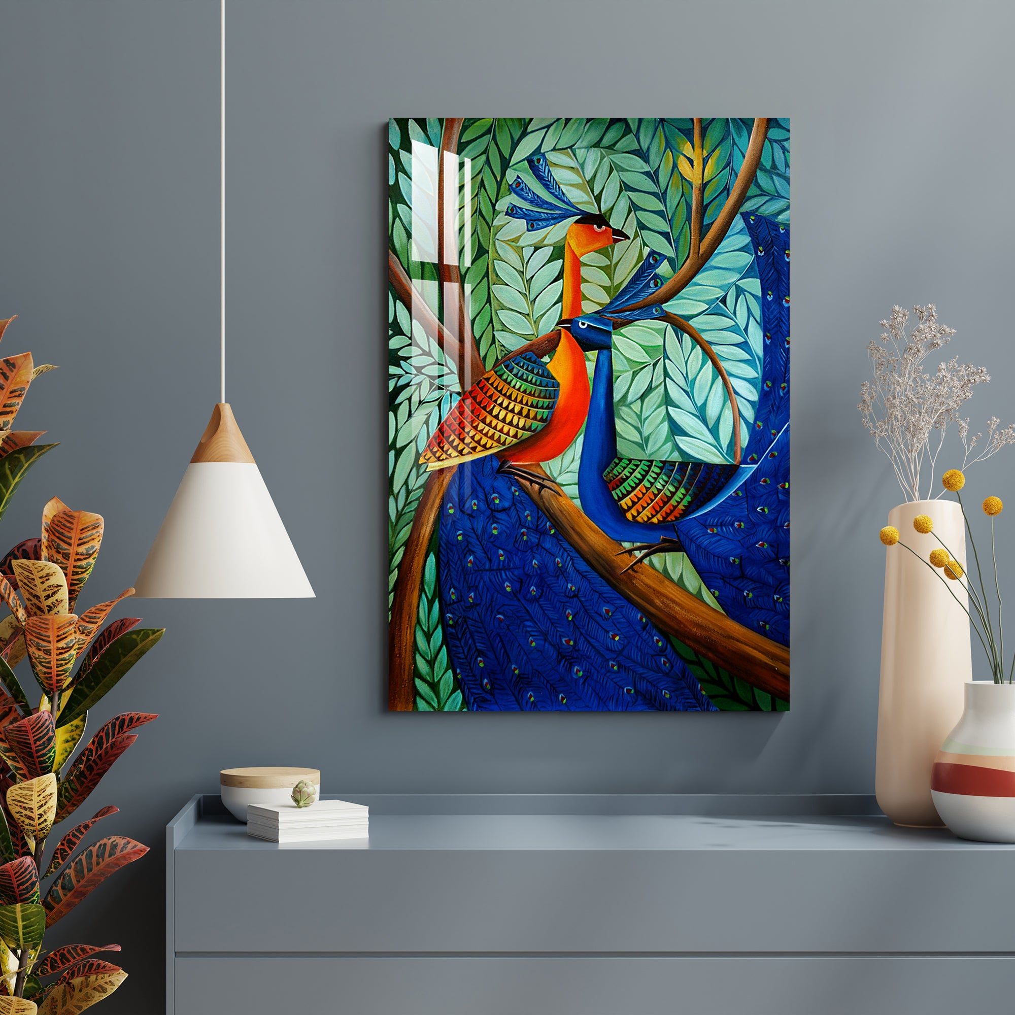 Peacock on Branch Acrylic Wall Art