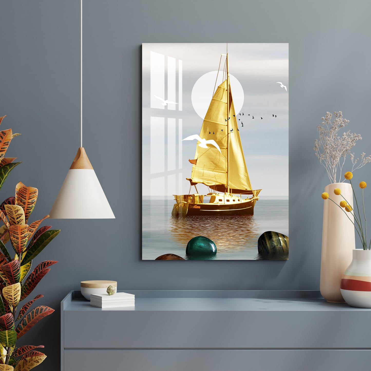 Golden Ship Acrylic Wall Art