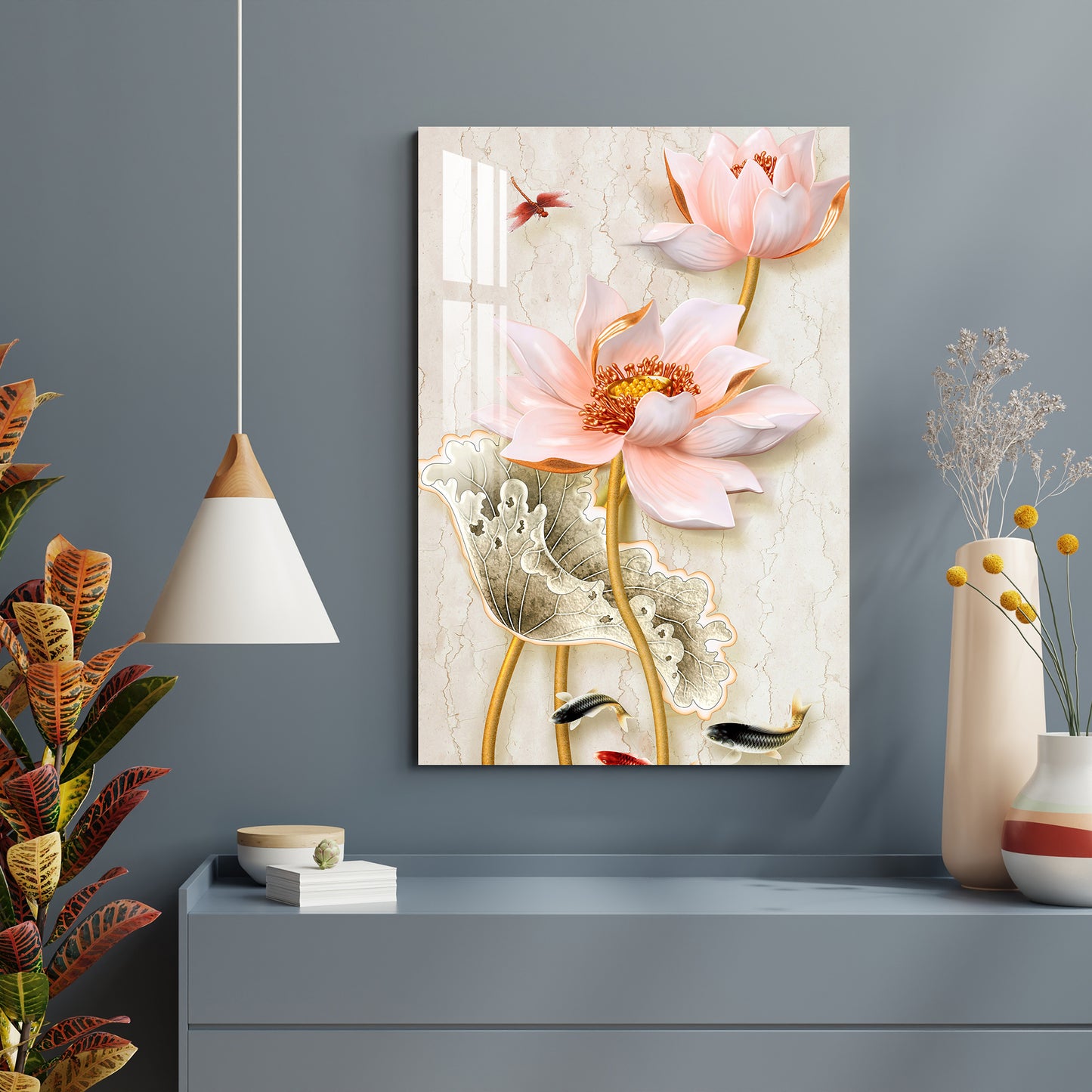 Peach Blooming Flowers Acrylic Wall Art