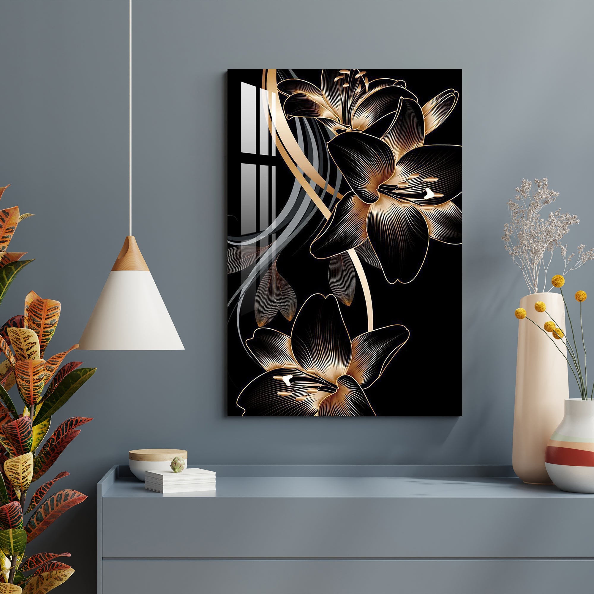 Luxury Golden Lilies Acrylic Wall Art