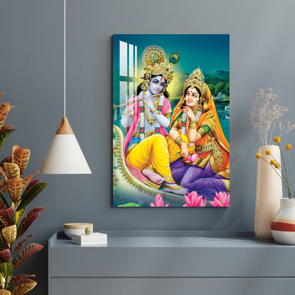 Radha Krishna on River Bank Acrylic Wall Art