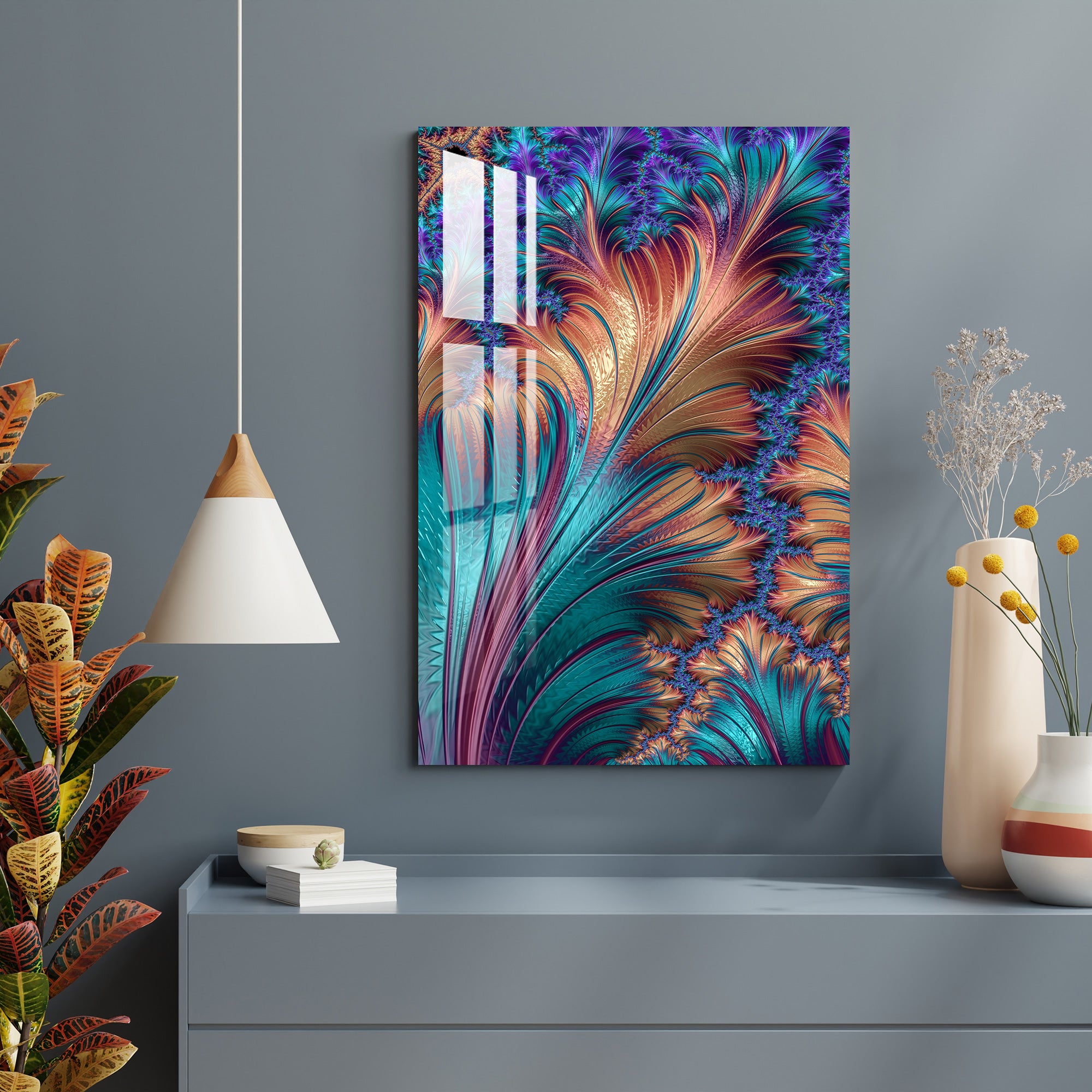 Multicolor Feather Acrylic Wall Art