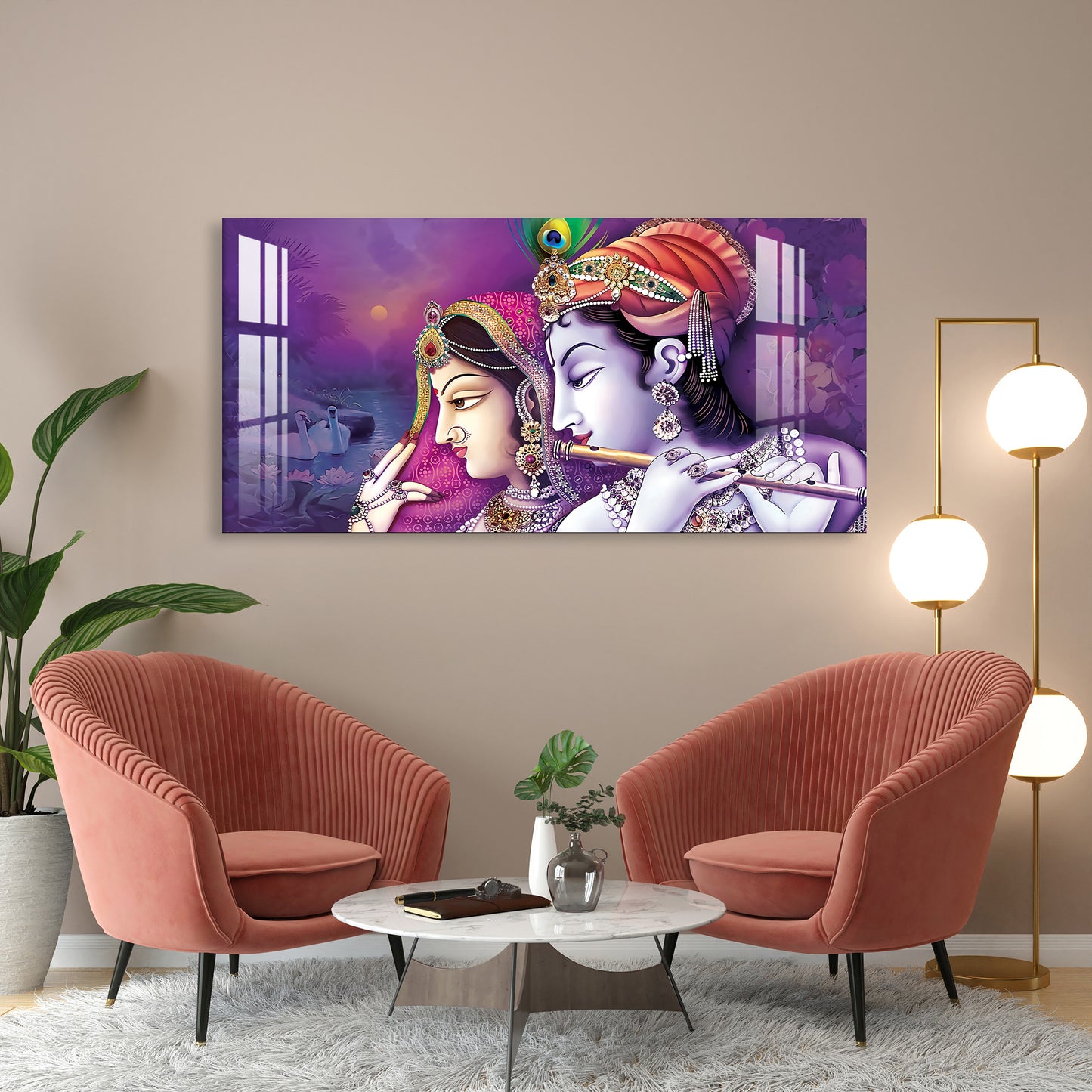 Beautiful Radha Krishna with Flute Acrylic Wall Art