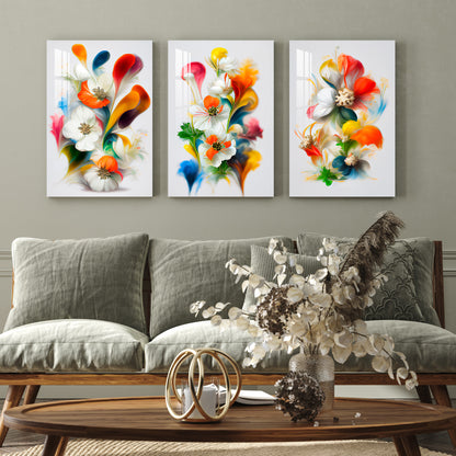 Bright Spring Flowers Acrylic Wall Art (Set of 3)