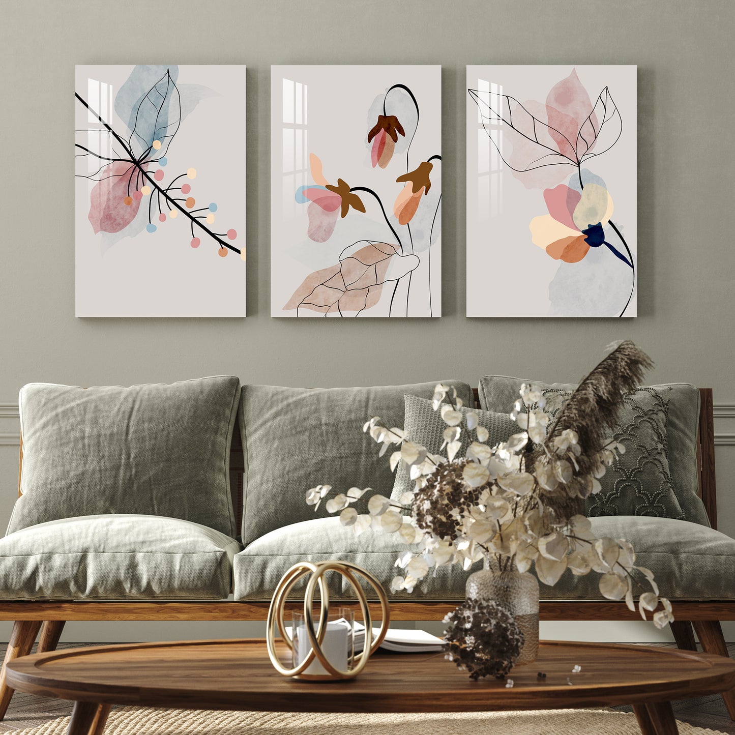 Floral Line Acrylic Wall Art (Set of 3)