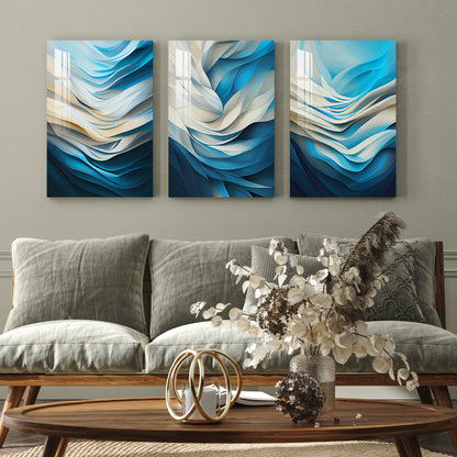 Blue & White Fractal Print Acrylic Wall Art (Set of 3)