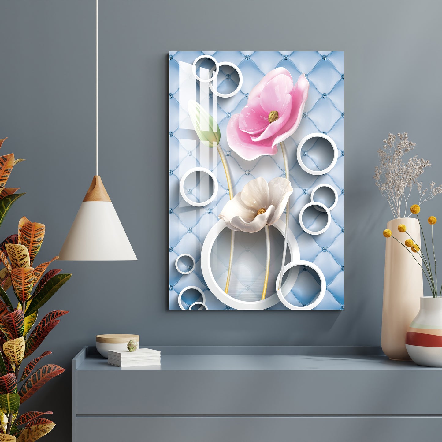 Pink & White Flower Acrylic Wall Art