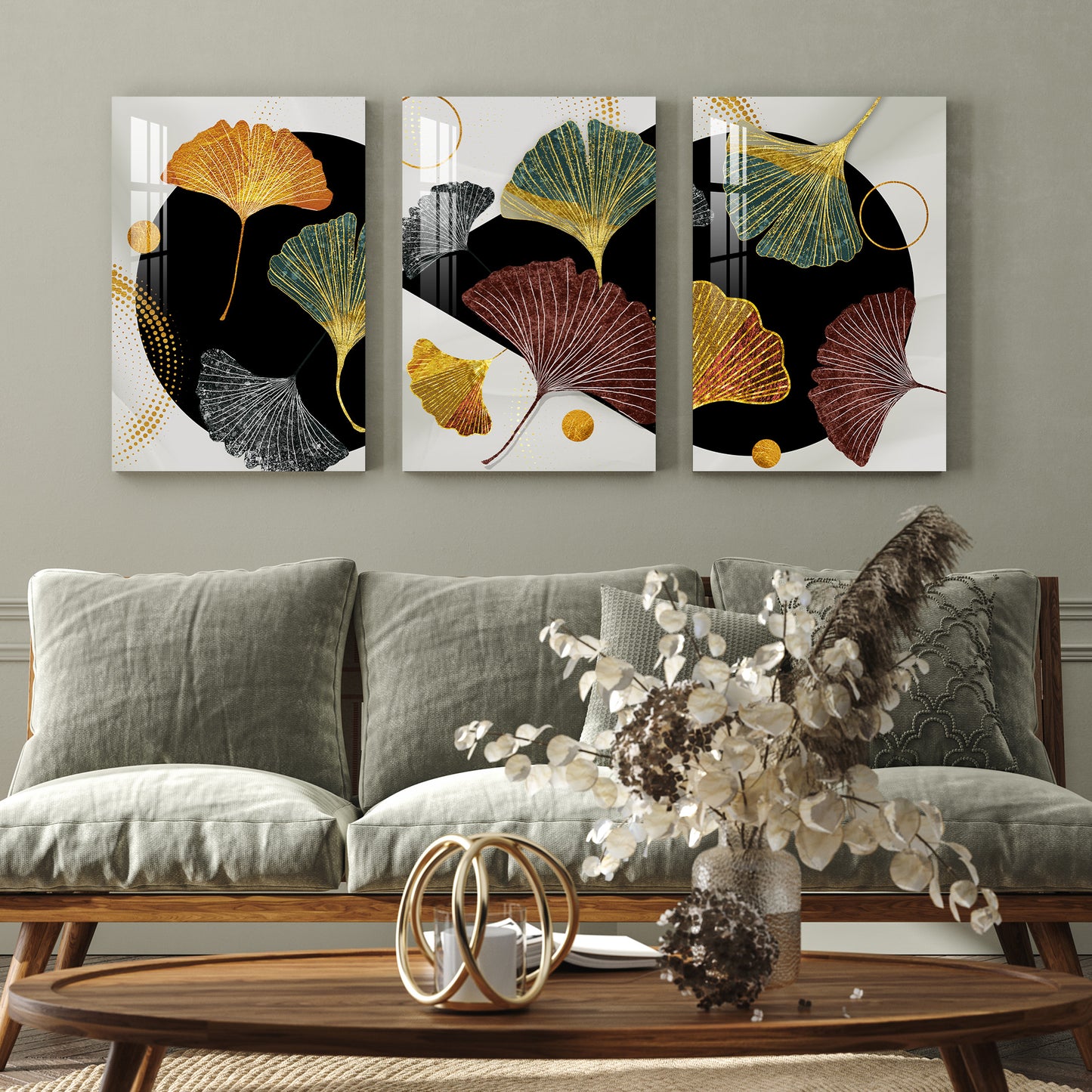 Ginkgo Biloba Leaves Acrylic Wall Art (Set of 3)