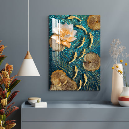 Modern Lotus With Koi Fish Acrylic Wall Art