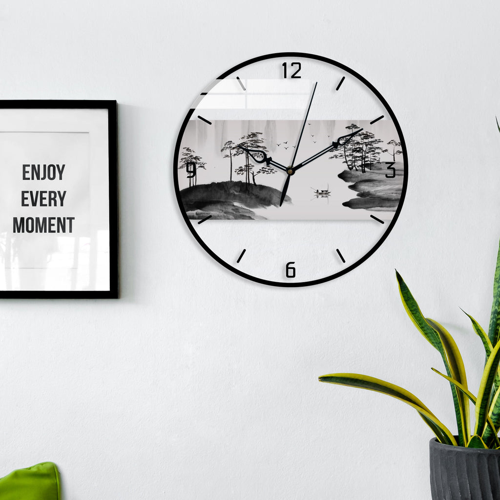 River Banks & Boat Printed Acrylic Wall Clock