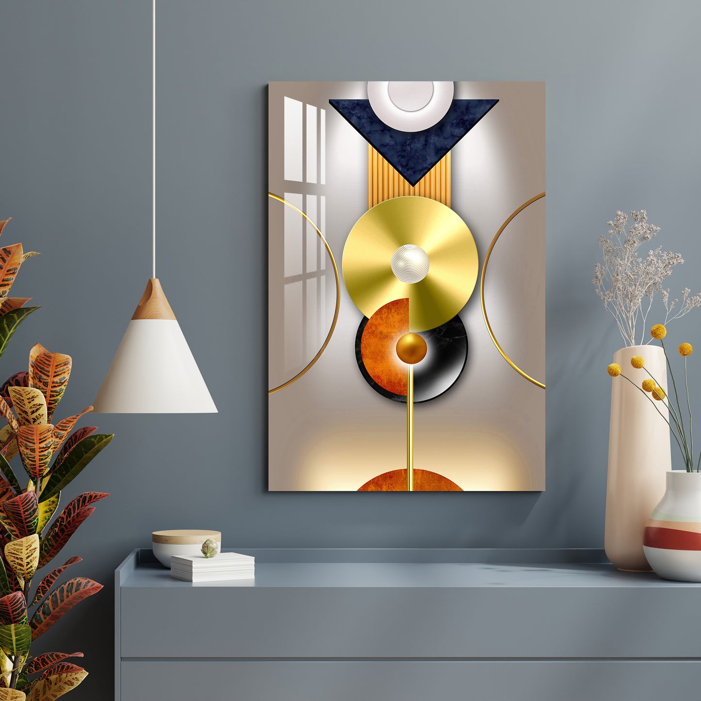 Golden & Black Disc Acrylic Wall Art