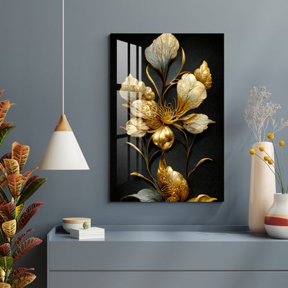 Classic Golden & Black Shade Floral Acrylic Wall Art