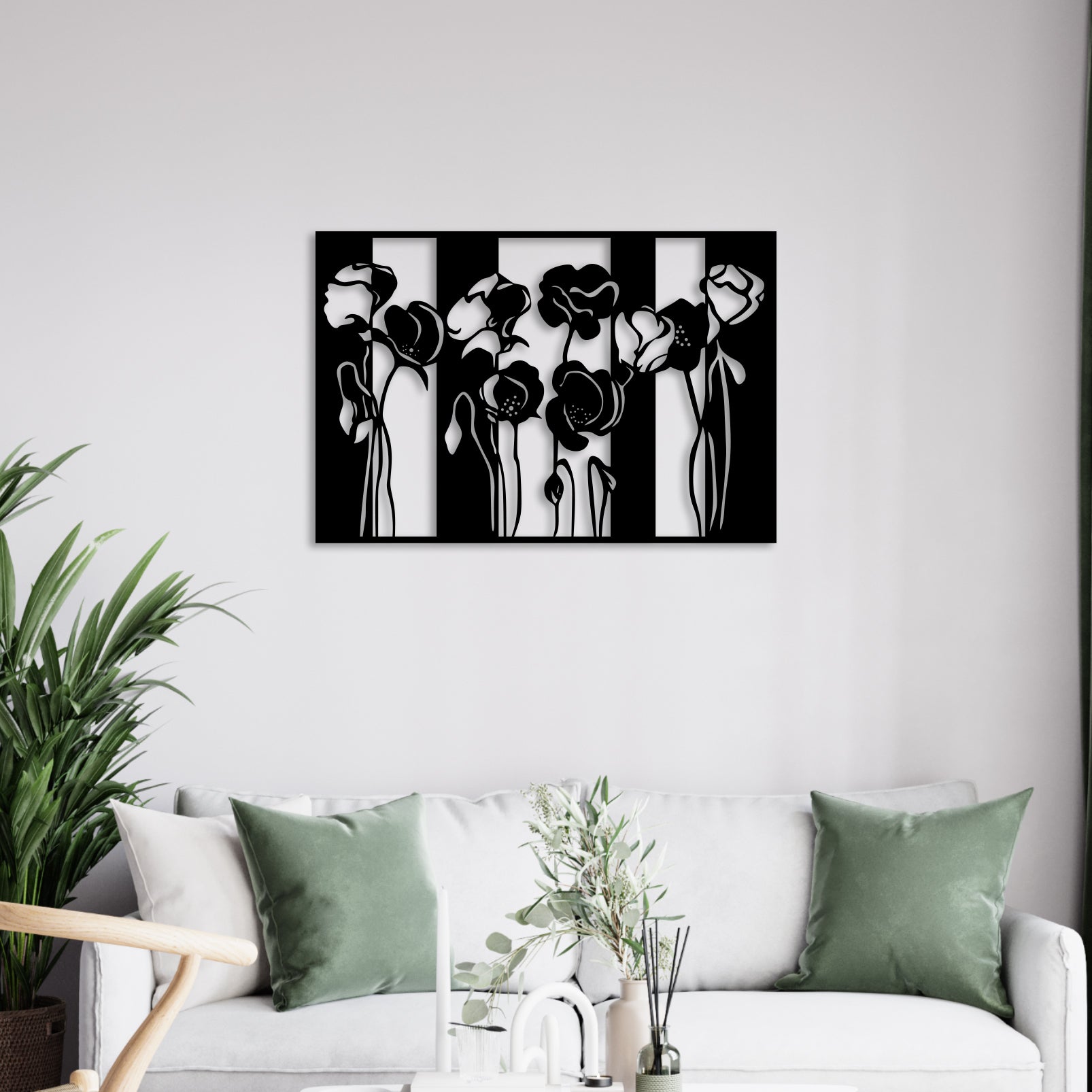 Black & White Flowers Metal Wall Art