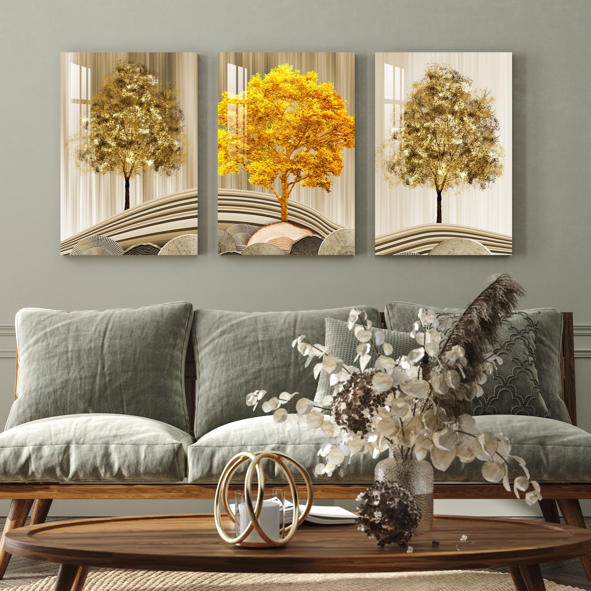 Fortune Golden Trees Acrylic Wall Art (Set of 3)