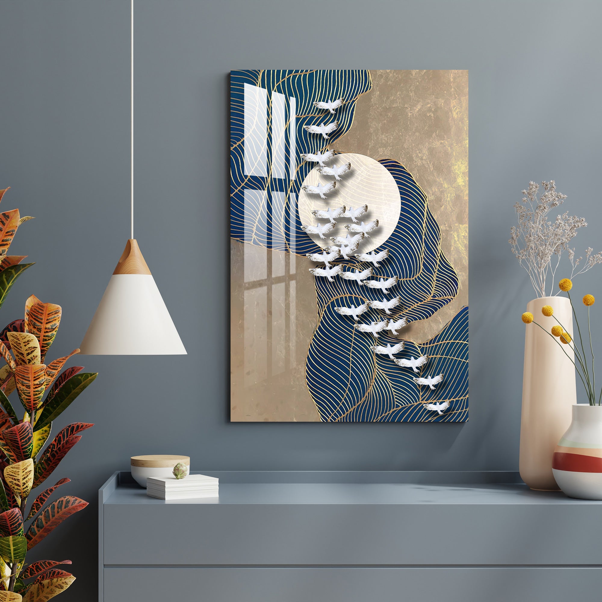 Flying White Pigeons Acrylic Wall Art