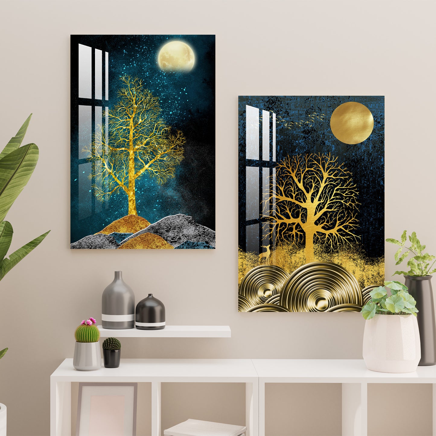 Beauty of Moon Acrylic wall Art (Set Of 2)