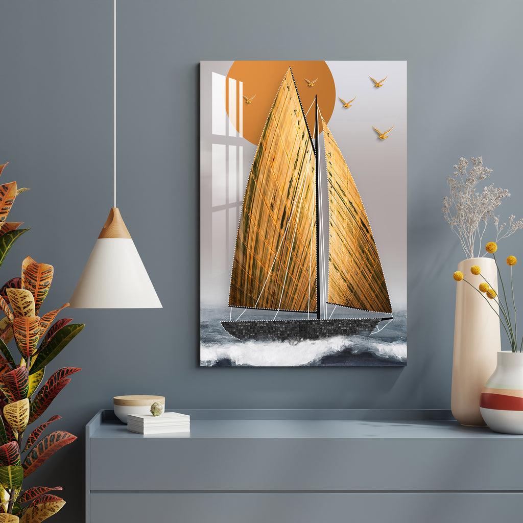 Golden Sailboat Acrylic Wall Art