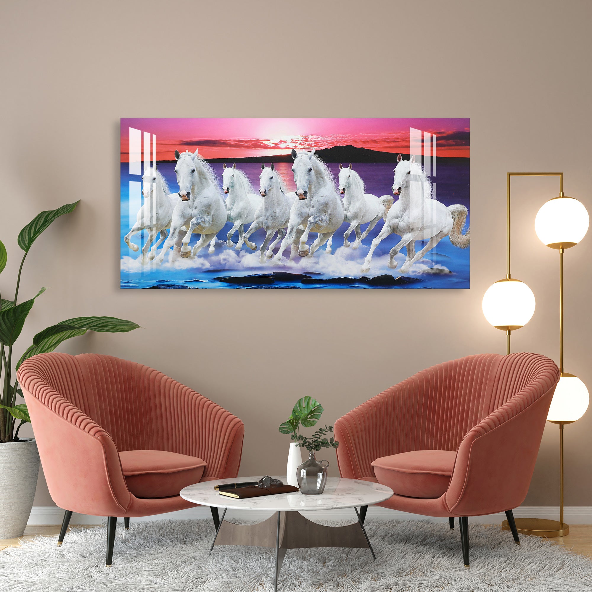 Seven White Horses Acrylic Wall Art