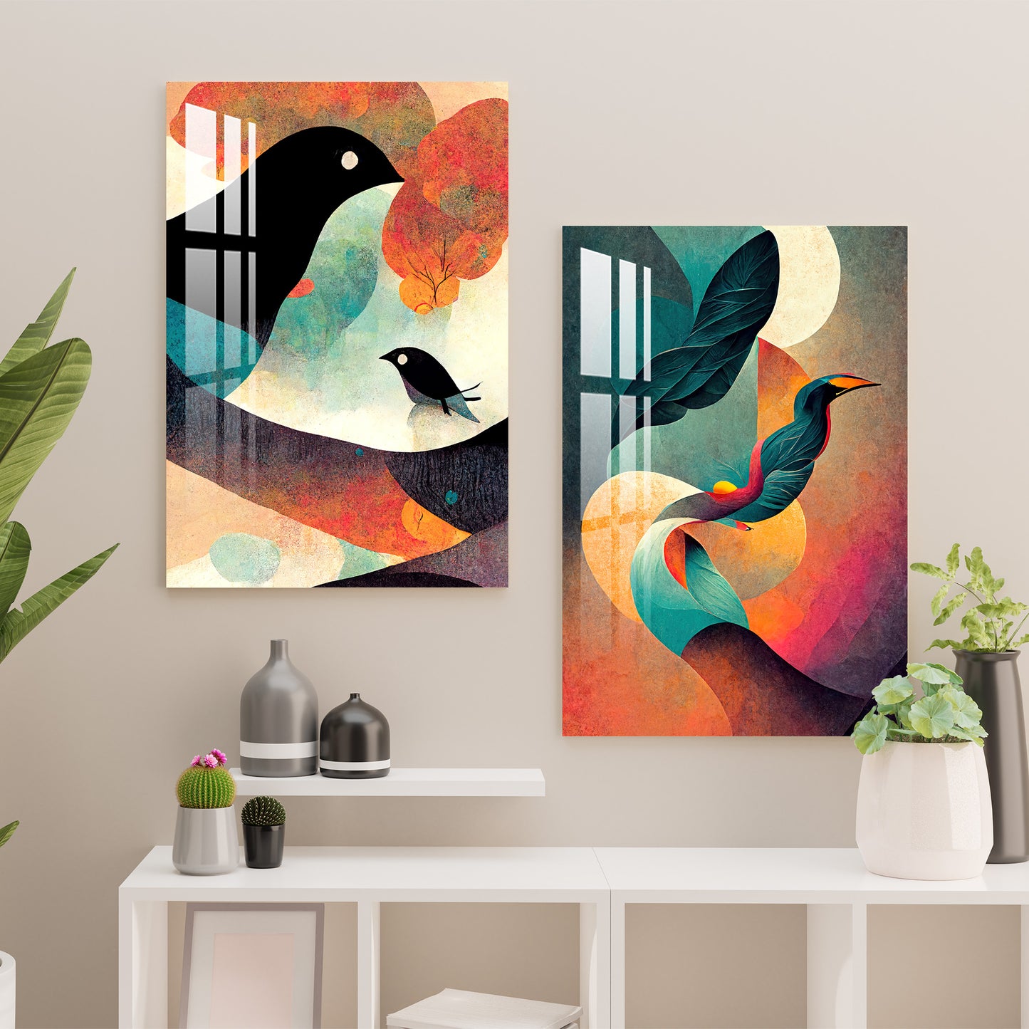 Evening Birds Acrylic Wall Art (Set Of 2)