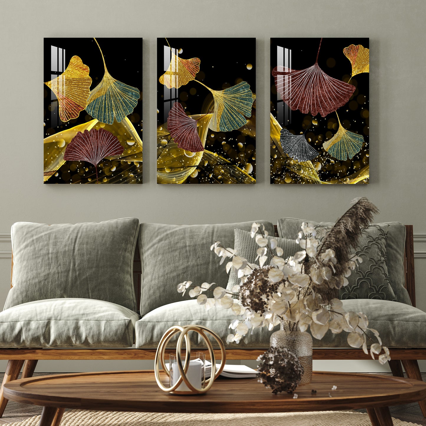 Ginkgo Biloba Acrylic Wall Art (Set of 3)