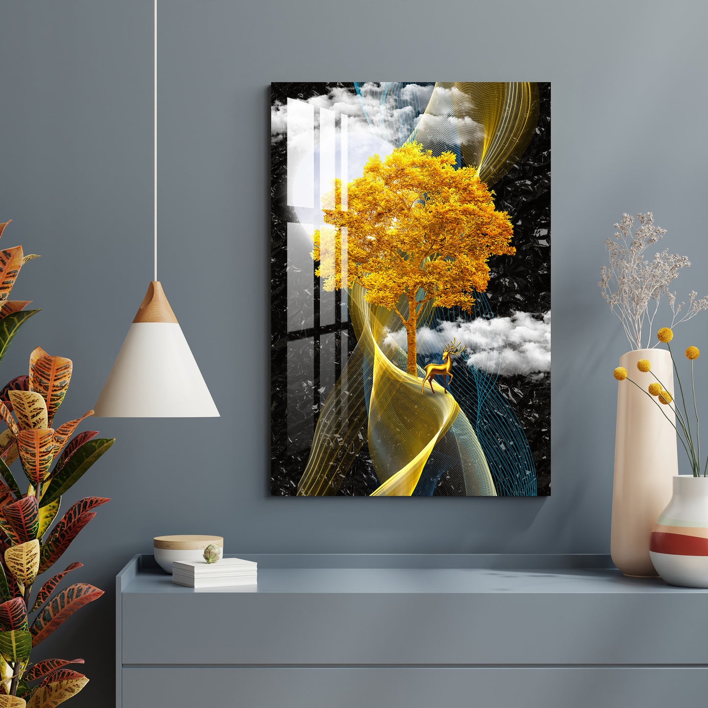 Golden Tree with Smokey Cloud Acrylic Wall Art