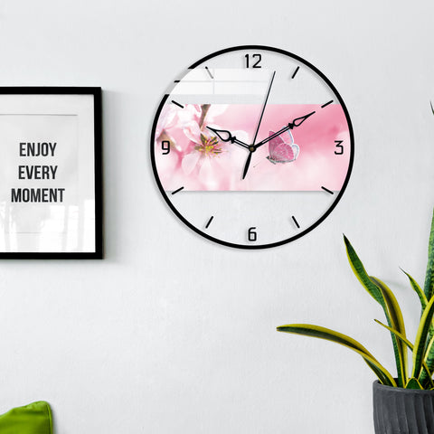 Attractive Pink Butterfly Printed Acrylic Wall Clock